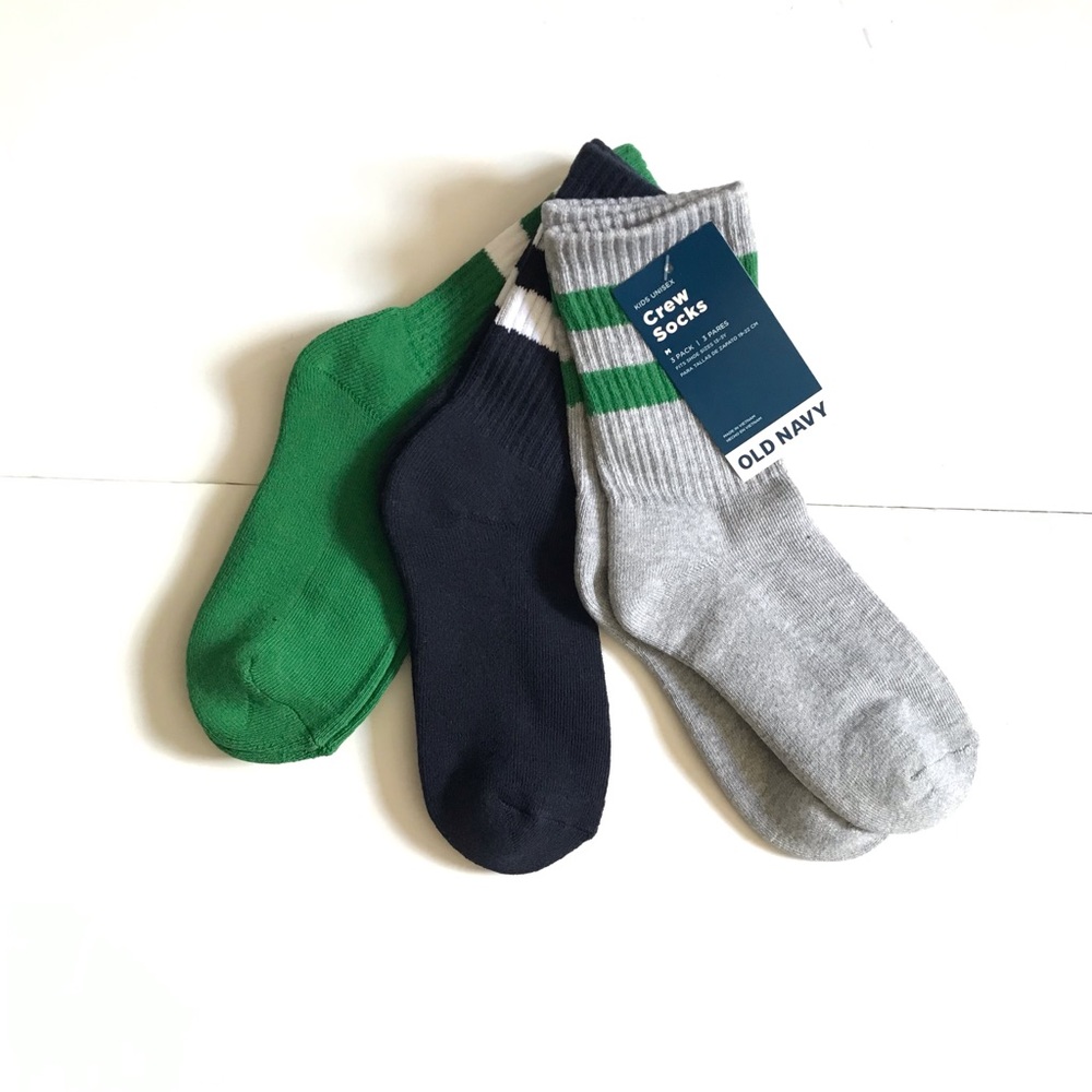 Old Navy Kids Crew Socks 3-Pack - Green, Navy, Gray